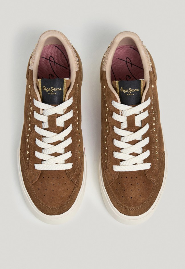 Zapatillas Pepe Jeans Milan West de mujer en ante marrón con tachuelas