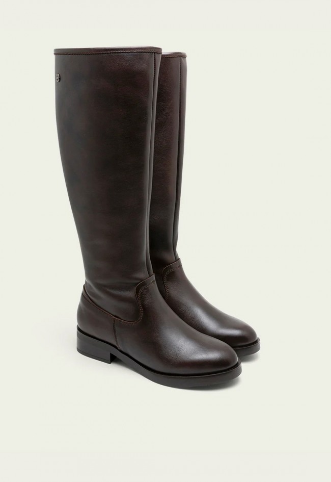 Bota alta Porronet Jana de mujer en piel moka con cremallera lateral