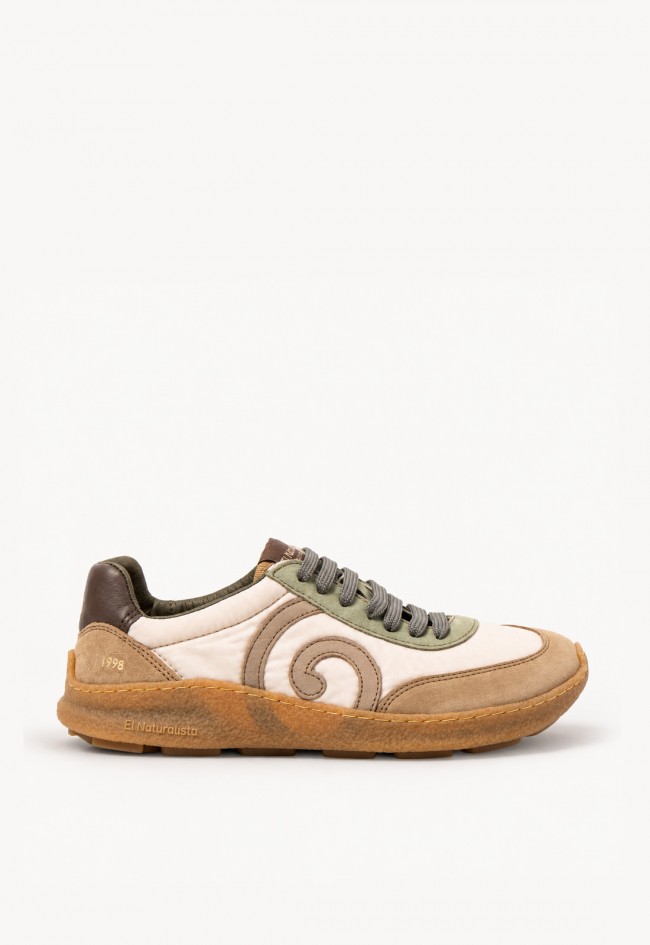 Zapatilla minimalista El Naturalista Oroel N5435A de piel y nylon beige, confort natural para tu día a día
