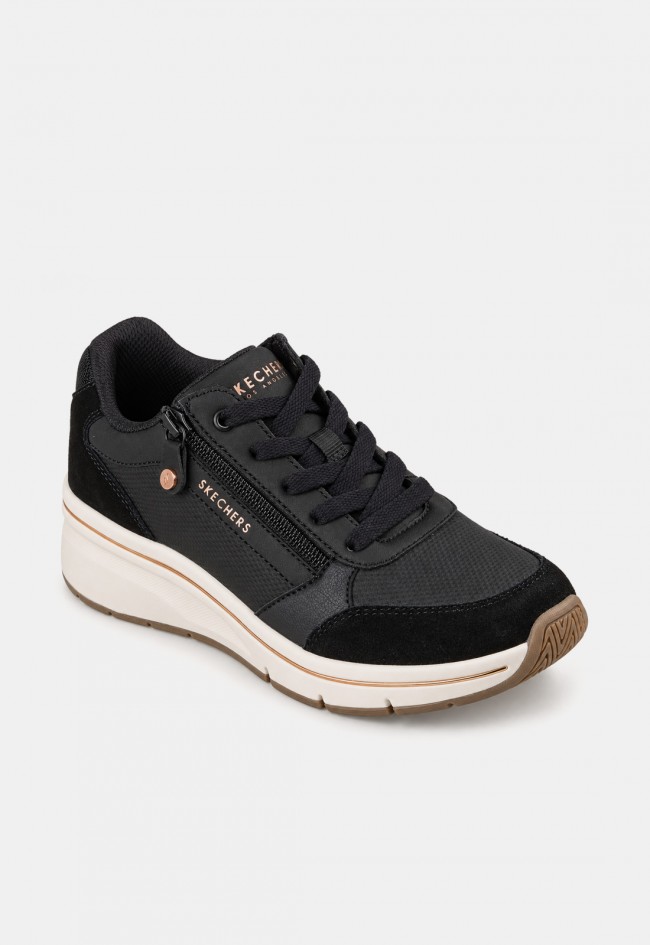 Zapatilla de mujer Skechers Billion Flex Luxe Up negra con cuña oculta