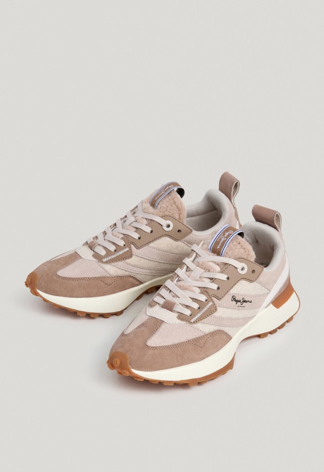 Zapatillas deportivas de mujer Pepe Jeans Lucky beige con borreguito, estilo urbano
