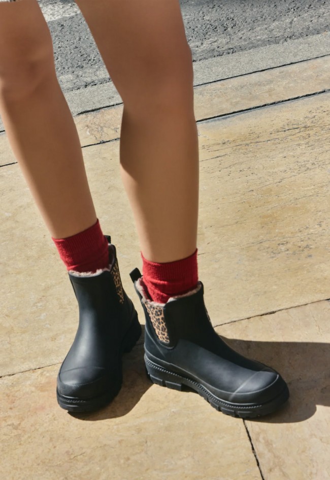 Bota de agua de mujer Verbenas Lua negra con pelo y detalle leopardo, estilo Chelsea con carácter