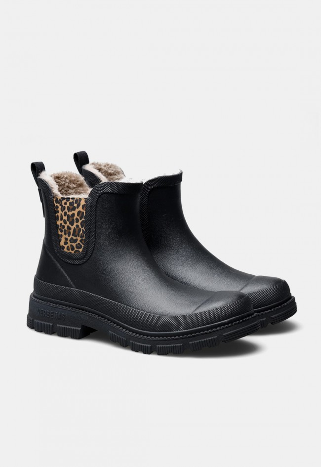 Bota de agua de mujer Verbenas Lua negra con pelo y detalle leopardo, estilo Chelsea con carácter