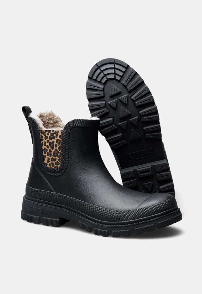 Bota de agua de mujer Verbenas Lua negra con pelo y detalle leopardo, estilo Chelsea con carácter