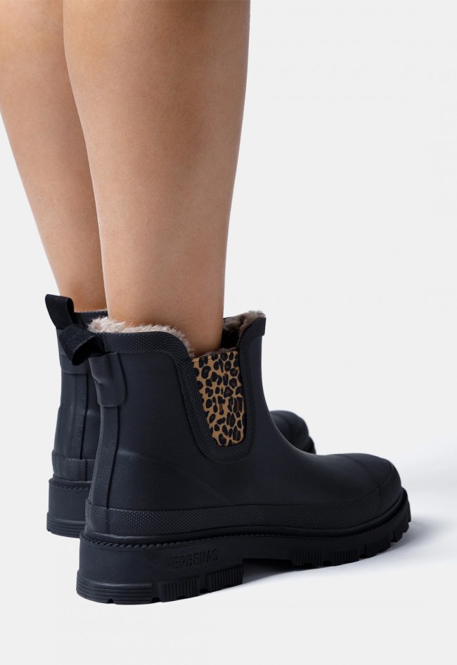 Bota de agua de mujer Verbenas Lua negra con pelo y detalle leopardo, estilo Chelsea con carácter