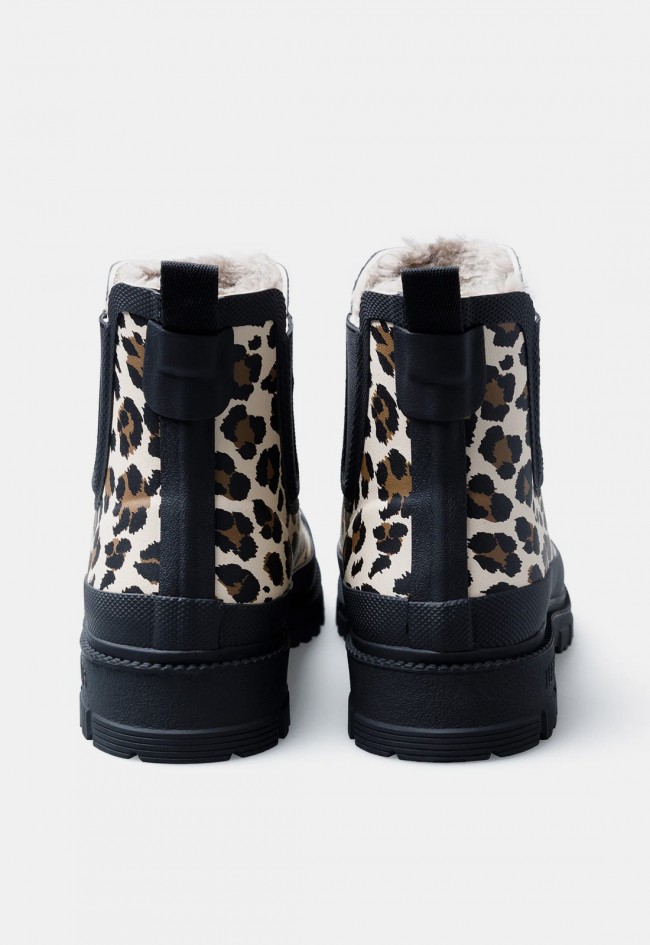 Bota de agua de mujer Verbenas Lua crudo con estampado leopardo, cálida y con suela track