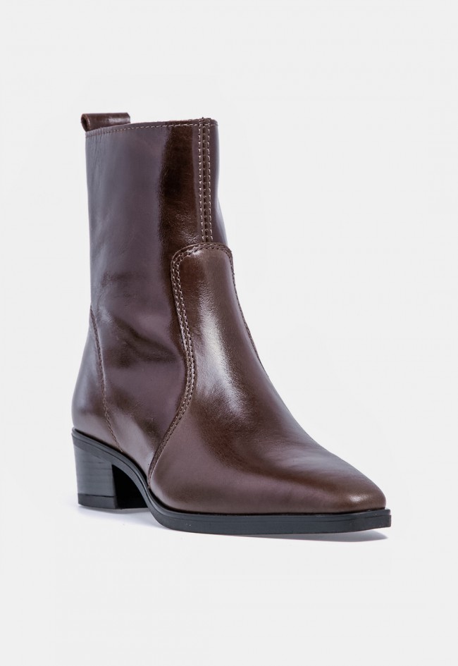 Botín de tacón de mujer VAS 5918 de piel marrón chocolate, elegante y versátil
