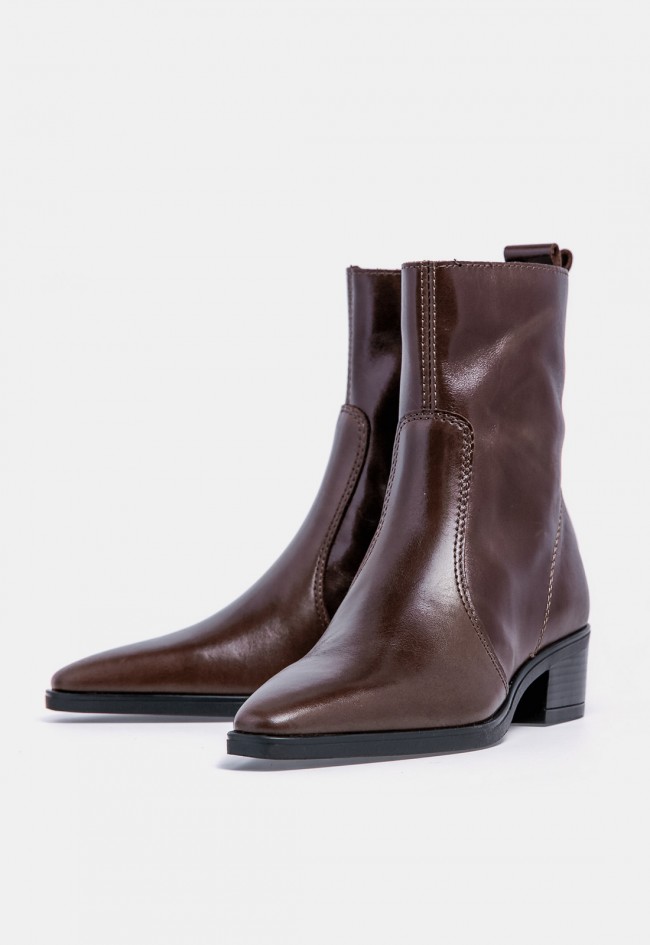 Botín de tacón de mujer VAS 5918 de piel marrón chocolate, elegante y versátil