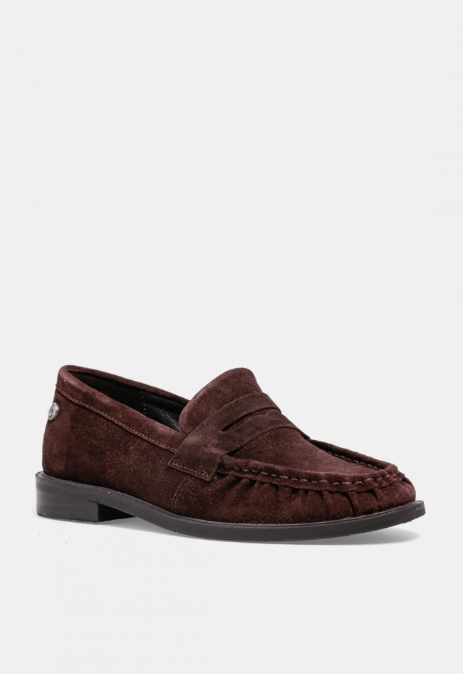 Mocasín TOP3 sa1881 de mujer en piel serraje marrón chocolate, estilo clásico
