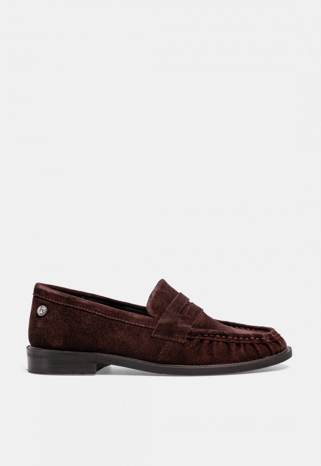 Mocasín TOP3 sa1881 de mujer en piel serraje marrón chocolate, estilo clásico