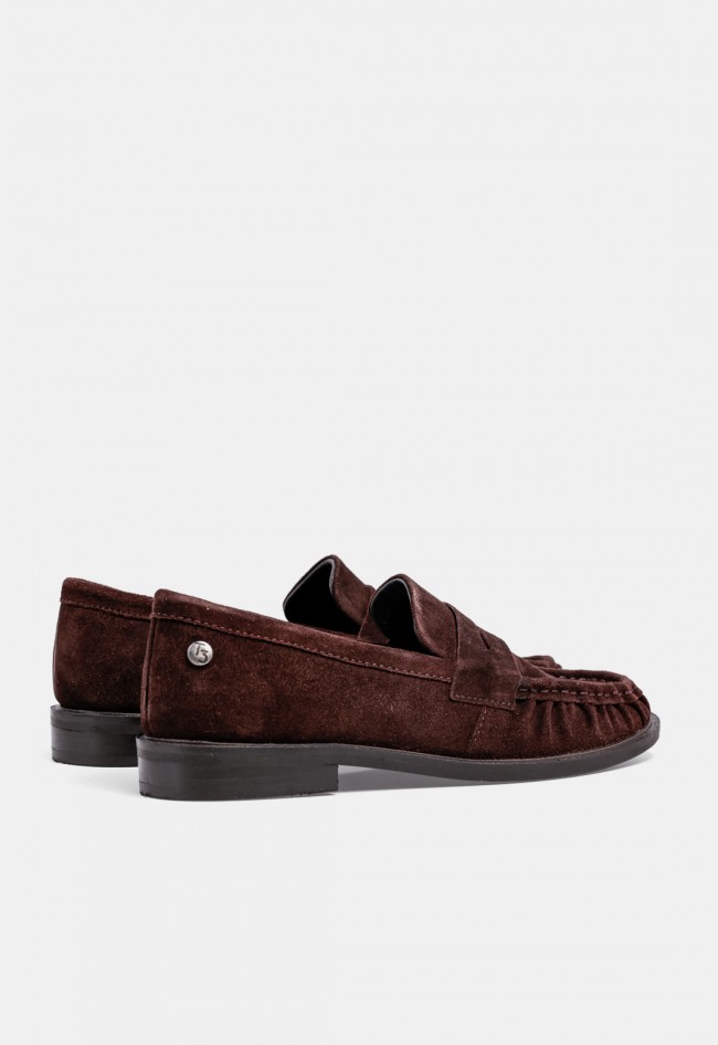 Mocasín TOP3 sa1881 de mujer en piel serraje marrón chocolate, estilo clásico