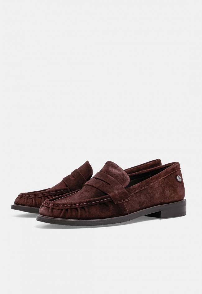 Mocasín TOP3 sa1881 de mujer en piel serraje marrón chocolate, estilo clásico