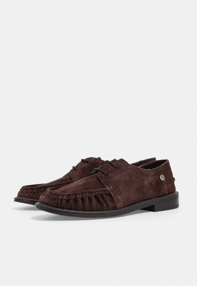 Zapato TOP3 sa1882 de mujer en piel serraje marrón chocolate, estilo casual