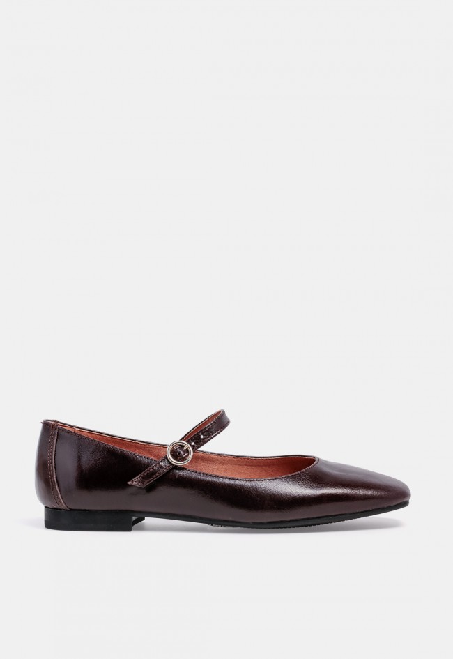Bailarina merceditas VAS 9004 de mujer en piel marrón chocolate, estilo Mary Jane