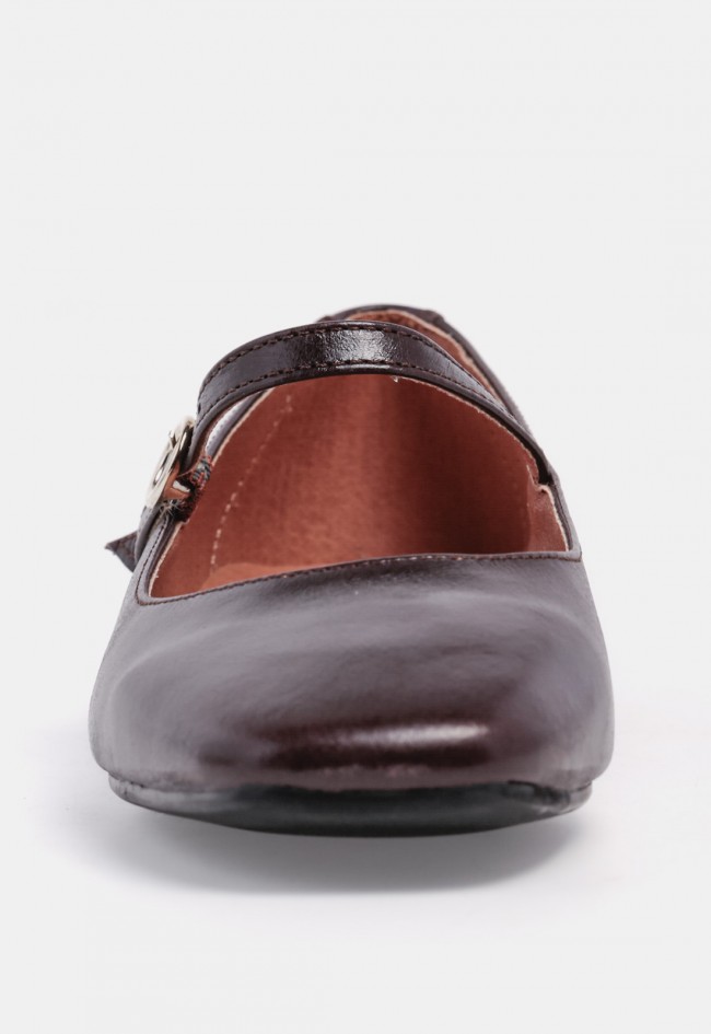Bailarina merceditas VAS 9004 de mujer en piel marrón chocolate, estilo Mary Jane