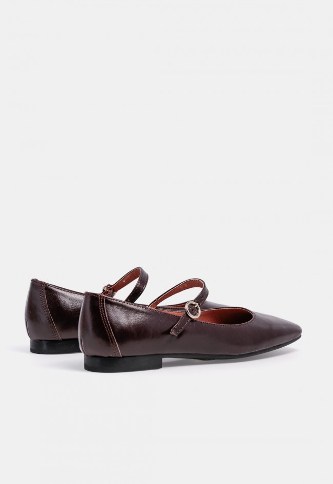 Bailarina merceditas VAS 9004 de mujer en piel marrón chocolate, estilo Mary Jane