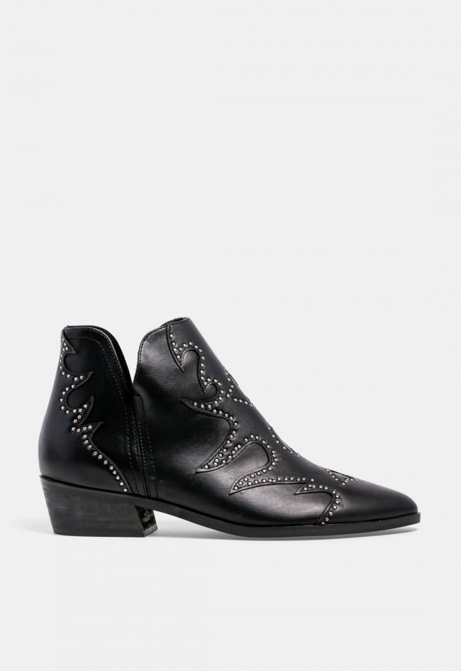 Botín cowboy Why Pink? m6740 de mujer en piel sintética negra con tachuelas