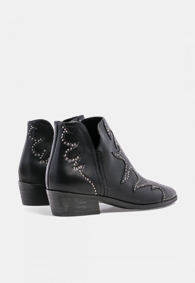 Botín cowboy Why Pink? m6740 de mujer en piel sintética negra con tachuelas