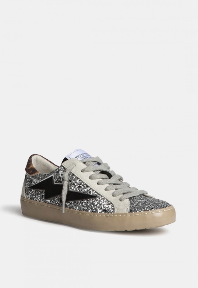 Zapatilla casual Why Pink? m6500 de mujer con glitter plateado y estilo urbano