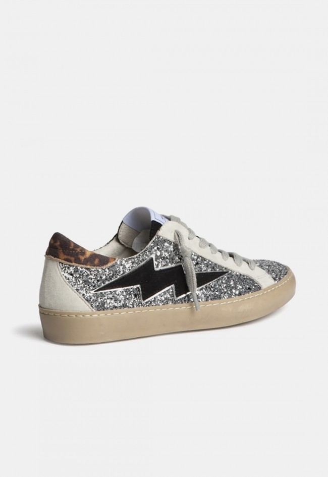 Zapatilla casual Why Pink? m6500 de mujer con glitter plateado y estilo urbano