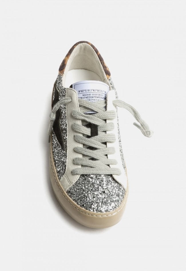 Zapatilla casual Why Pink? m6500 de mujer con glitter plateado y estilo urbano