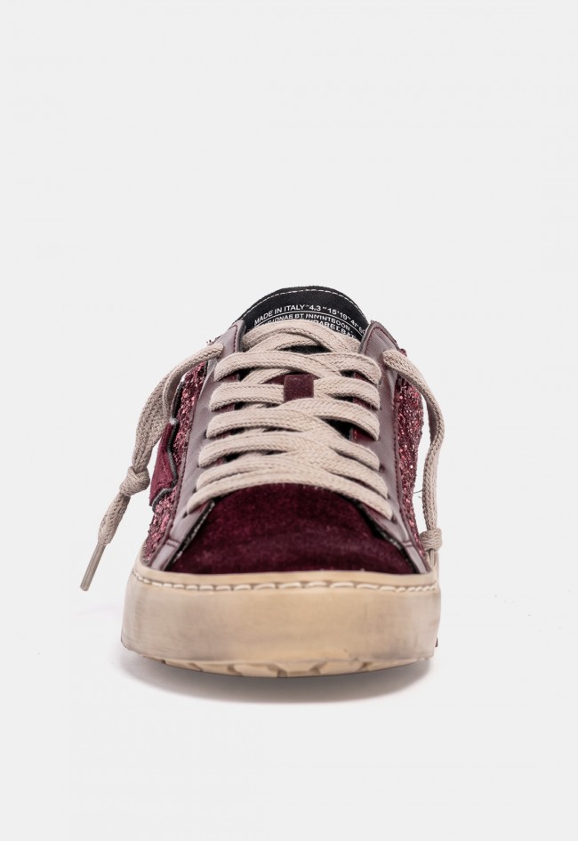 Zapatilla casual Why Pink? m6500 de mujer con glitter burdeos y estilo urbano