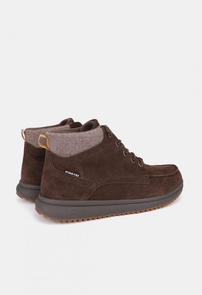 Bota de hombre Pitas Tokio de serraje hidrofugado marrón café con PITAS-TEX