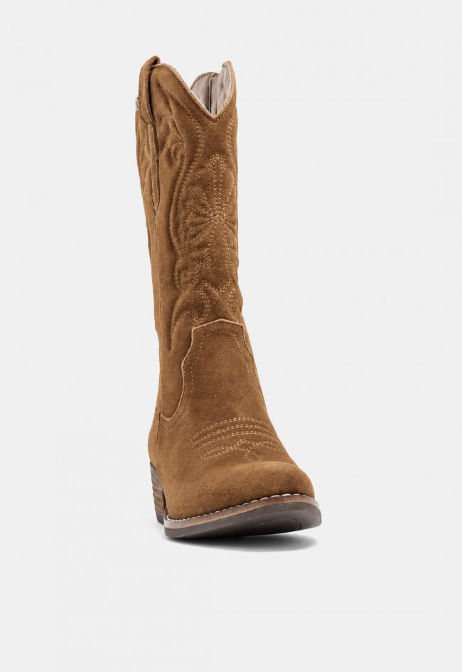 Bota cowboy de mujer TOP 3 SS1985 de serraje camel, estilo western en tendencia