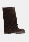 Bota biker de mujer The Icona Gregory de piel y serraje marrón chocolate, estilo urbano con carácter