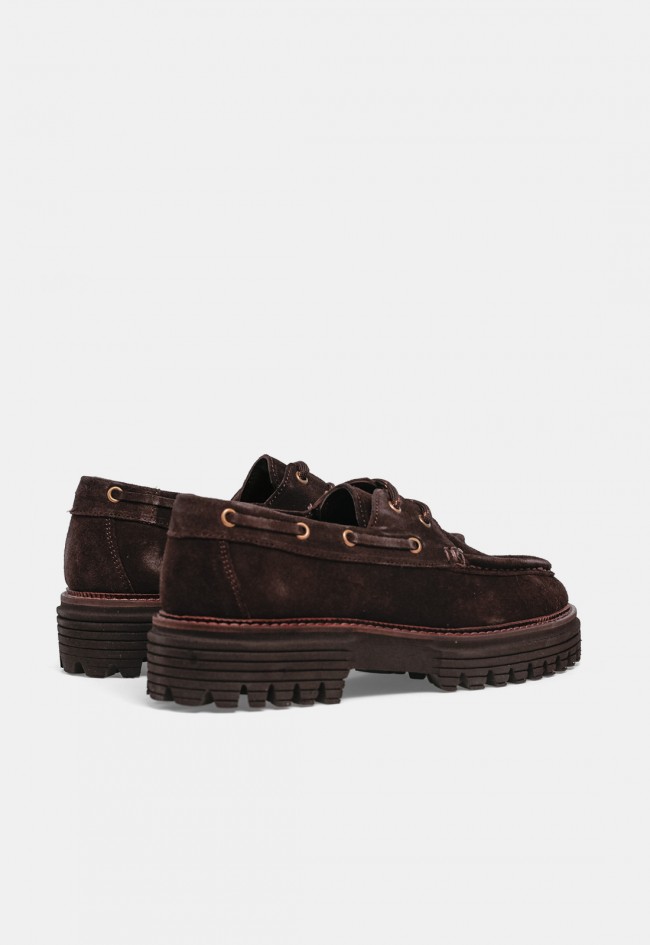 Mocasín de mujer Top 3 SS1892 de piel marrón chocolate, estilo náutico con suela track