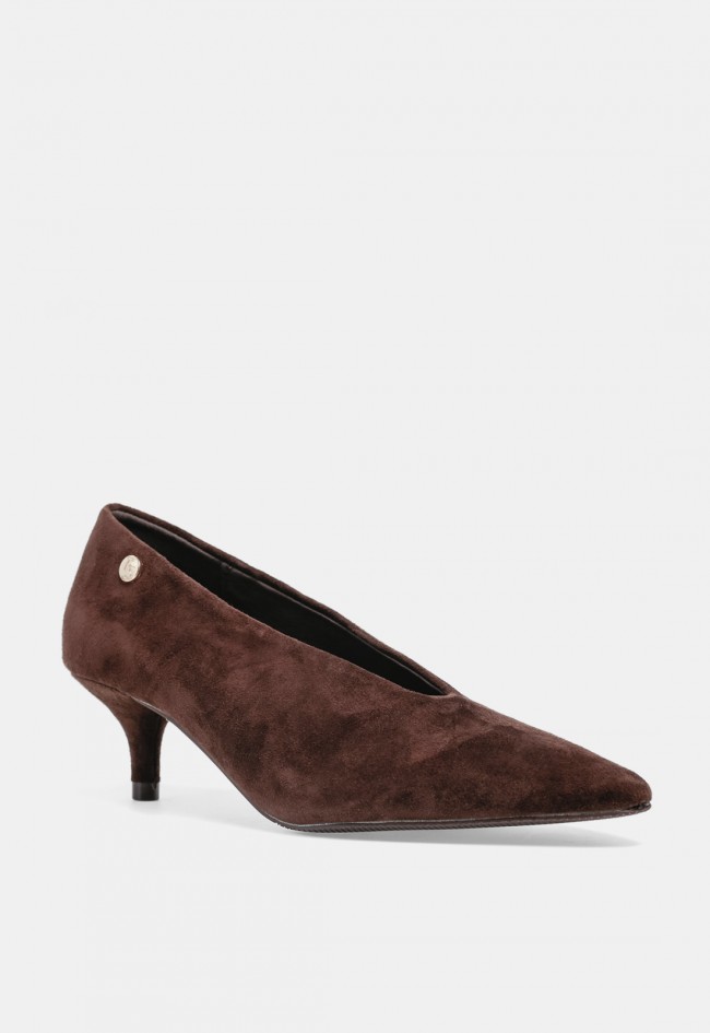 Zapato de vestir de mujer Top 3 SA1908 de piel marrón chocolate, elegante con tacón kitten