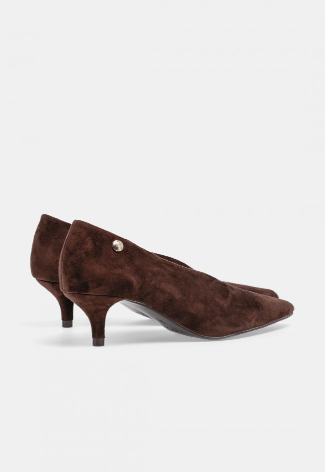 Zapato de vestir de mujer Top 3 SA1908 de piel marrón chocolate, elegante con tacón kitten