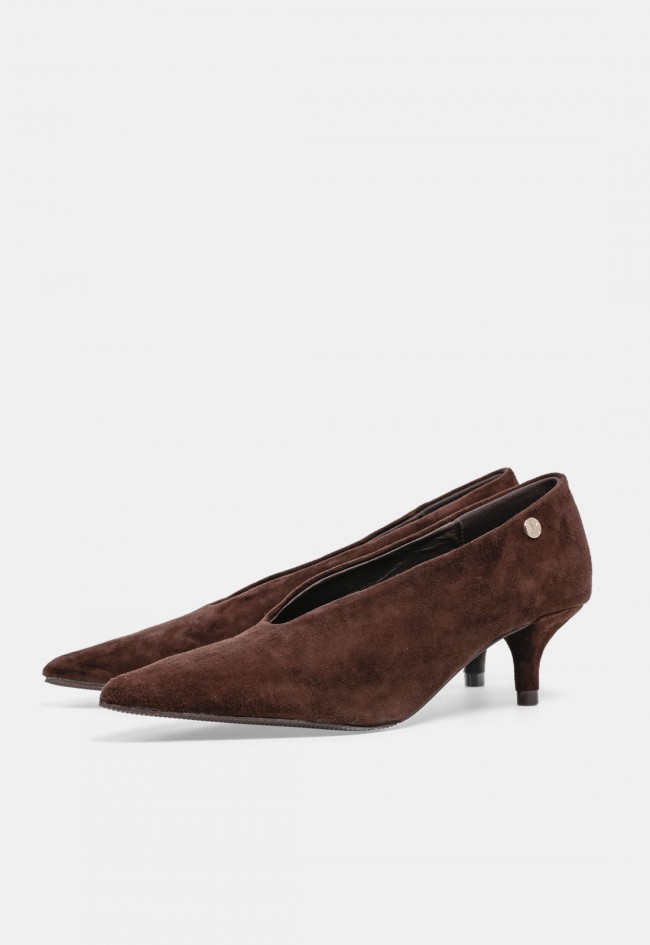 Zapato de vestir de mujer Top 3 SA1908 de piel marrón chocolate, elegante con tacón kitten