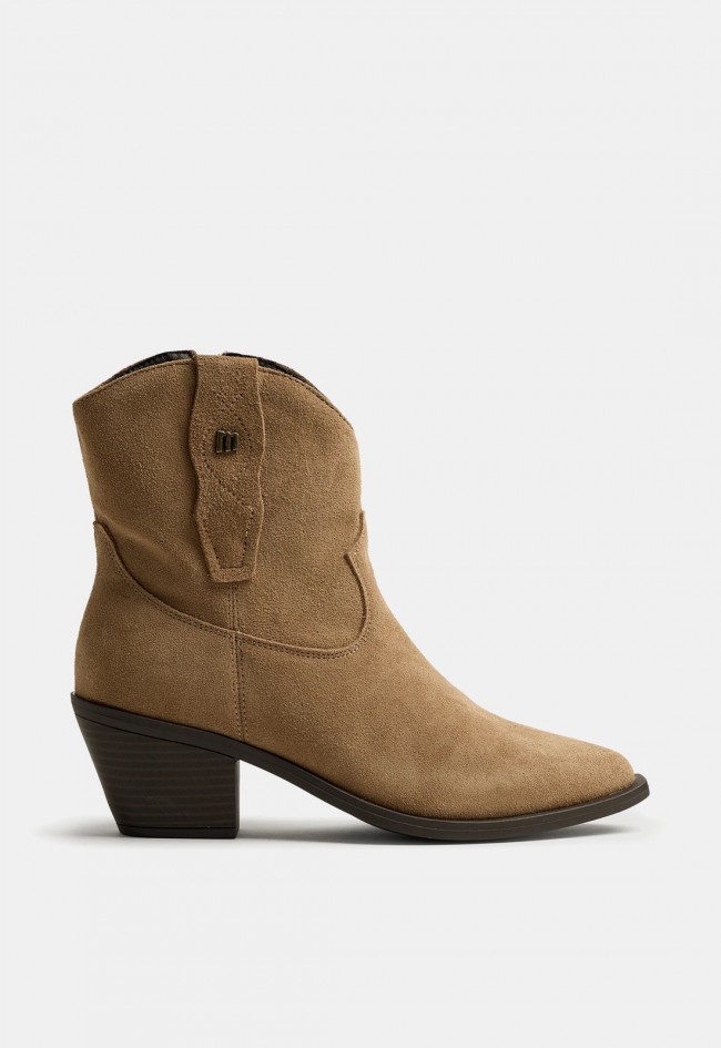 Botín cowboy Mustang Daphne de mujer en serraje taupe, estilo western en tendencia