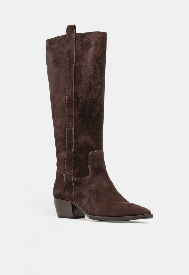Bota campera de mujer GLO Jalila de piel marrón moka, estilo western con personalidad