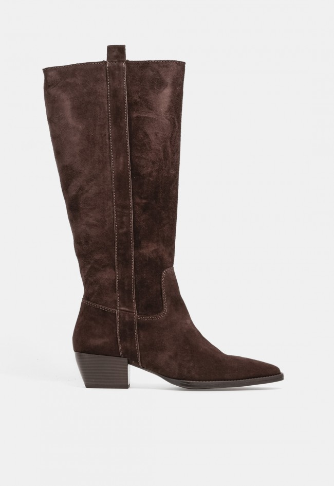Bota campera de mujer GLO Jalila de piel marrón moka, estilo western con personalidad