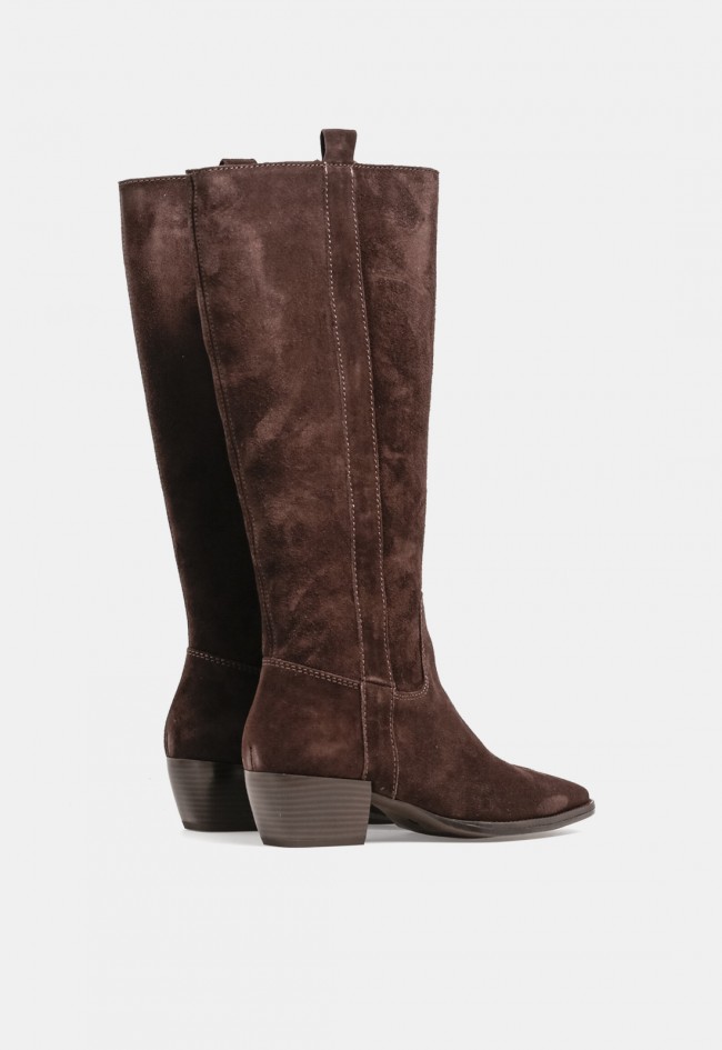 Bota campera de mujer GLO Jalila de piel marrón moka, estilo western con personalidad