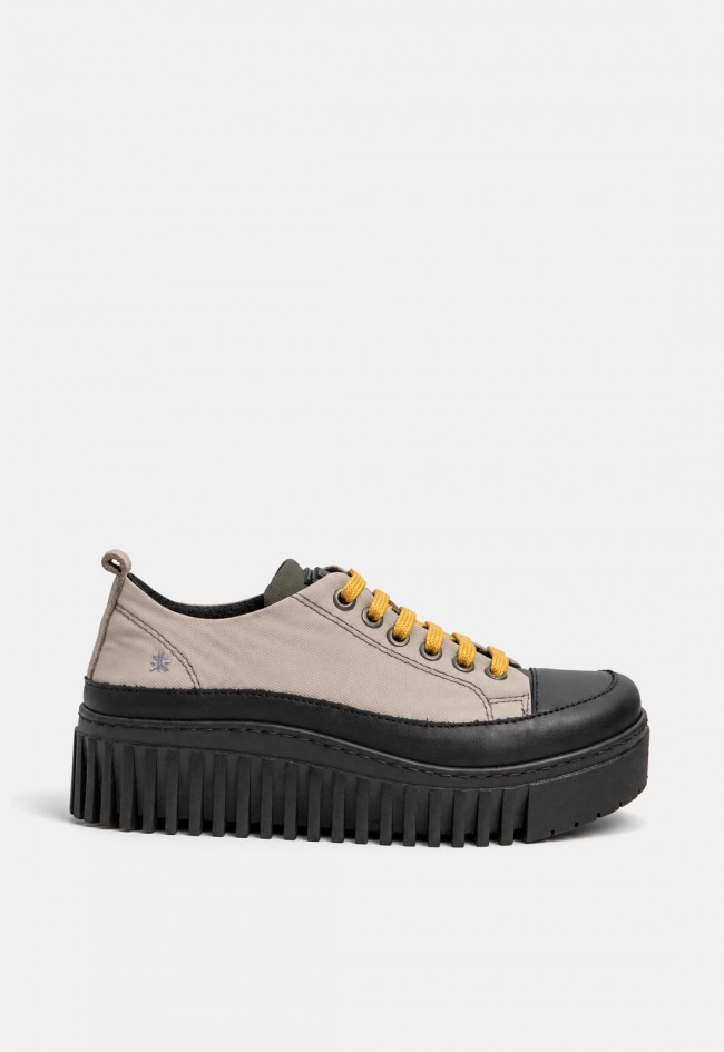 Zapato deportivo ART Brighton 1518A de plataforma en gris y kaki, diseño urbano con carácter