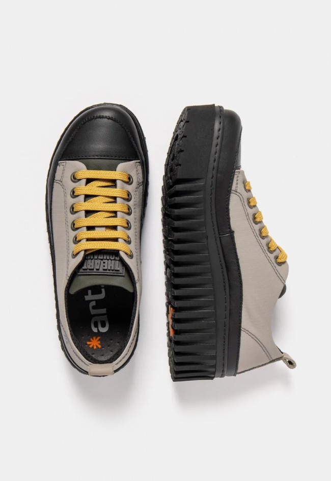 Zapato deportivo ART Brighton 1518A de plataforma en gris y kaki, diseño urbano con carácter