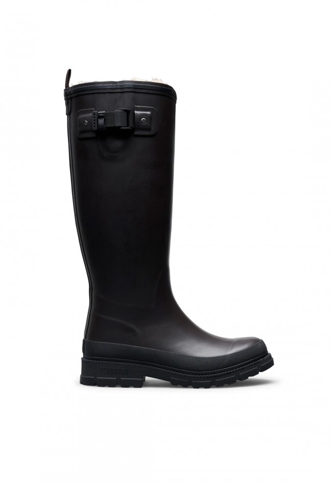 Bota de agua Verbenas Lili Fur mujer marrón y negro con forro de pelo, estilo animal print para la lluvia