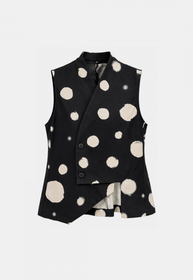 Chaleco negro de mujer Wendy Trendy 226079 de algodón con estampado de círculos, estilo original y actual
