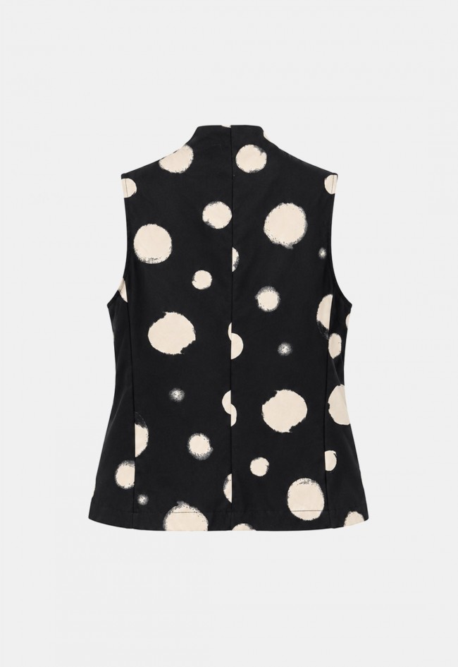 Chaleco negro de mujer Wendy Trendy 226079 de algodón con estampado de círculos, estilo original y actual
