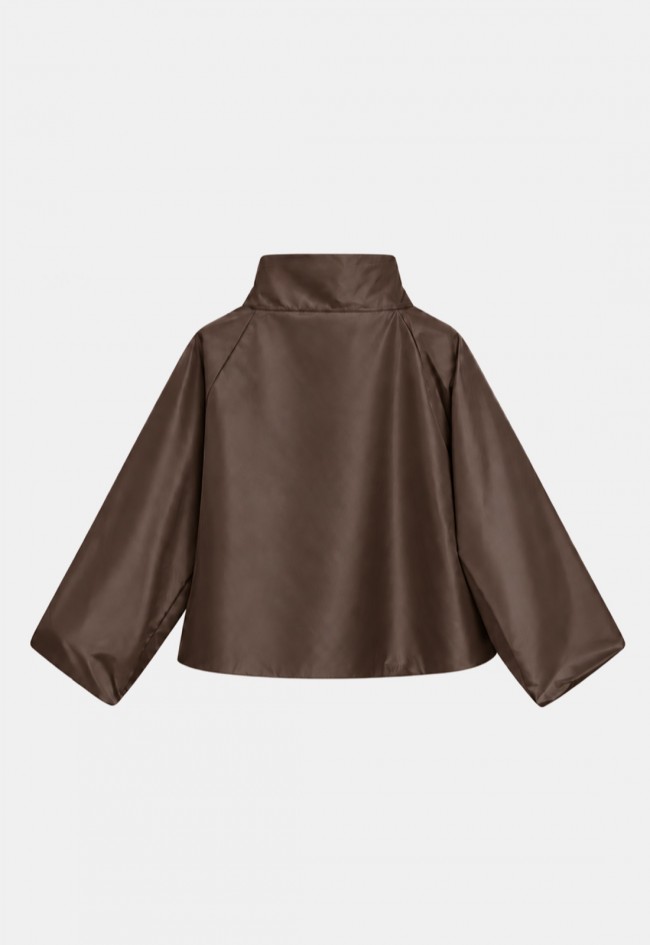 Chaqueta marrón de mujer New Hao Mai con cuello cruzado, elegancia contemporánea