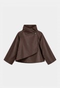 Chaqueta marrón de mujer New Hao Mai con cuello cruzado, elegancia contemporánea