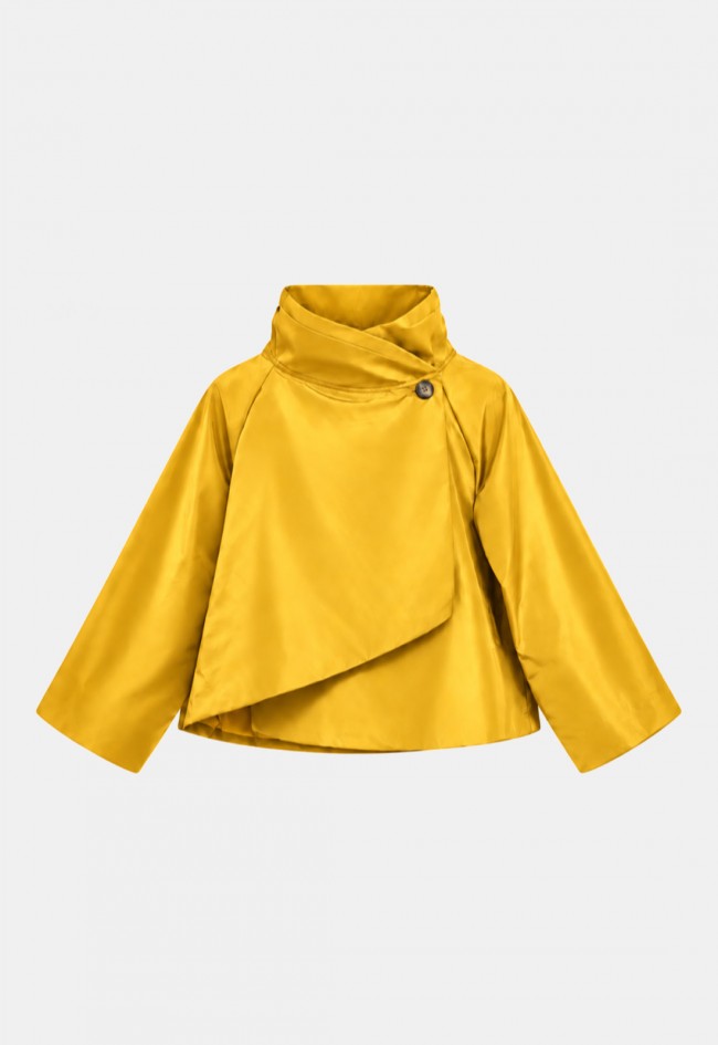 Chaqueta amarilla de mujer New Hao Mai con cuello cruzado, estilo sofisticado y actual