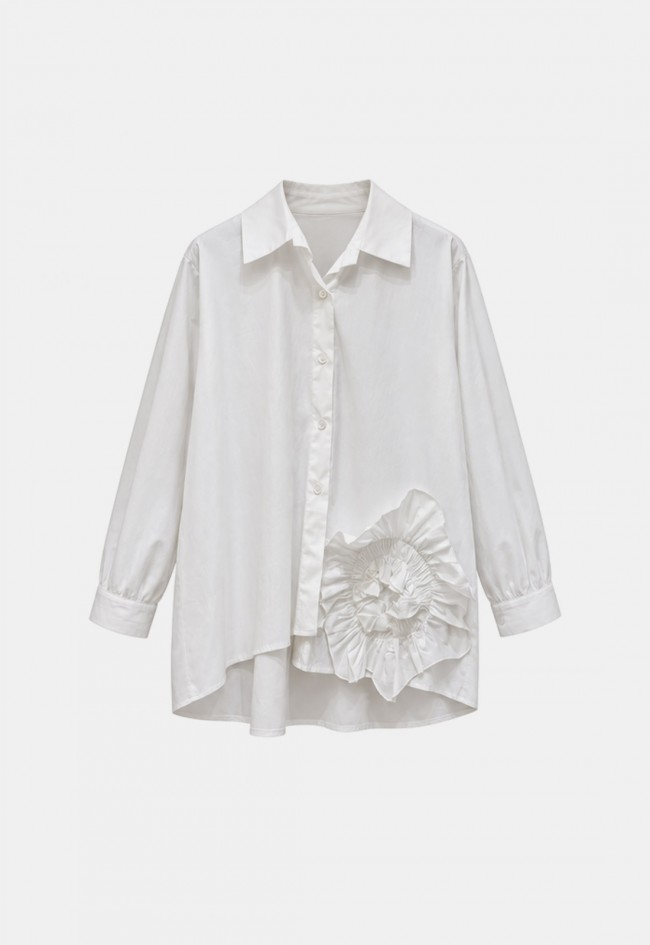 Camisa blanca de mujer VINTAGE 3055 con volante, estilo elegante y original