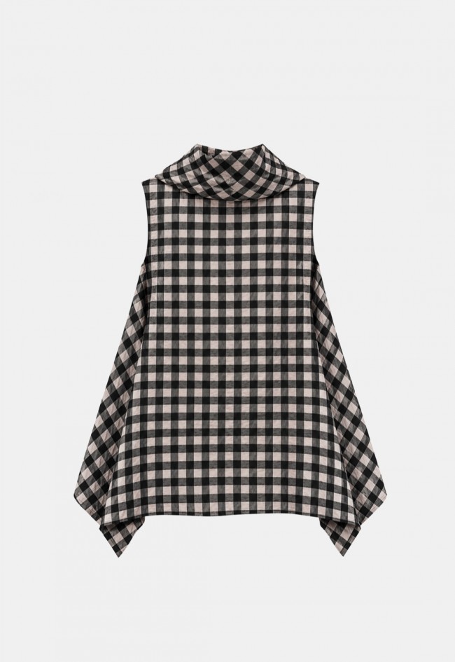 Chaleco negro de mujer WENDY TRENDY 260080 con cuadros y cuello tipo capucha, diseño original