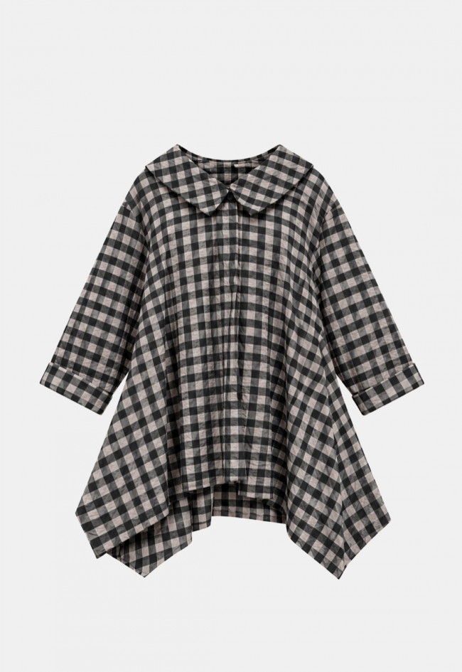 Chaqueta negra de mujer WENDY TRENDY 260079 con cuadros vichy y bajo asimétrico