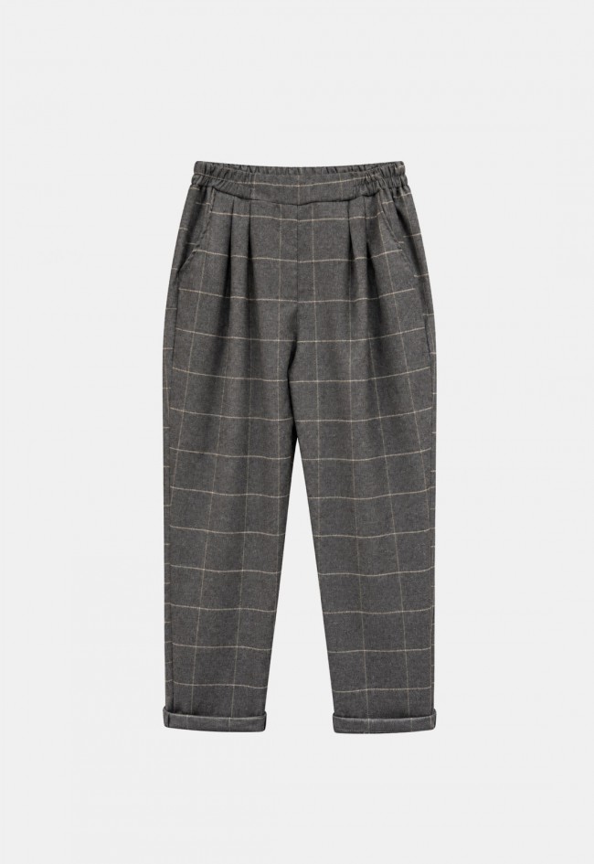 Pantalón gris de mujer 158C 57290 de cuadros, cintura elástica y estilo elegante