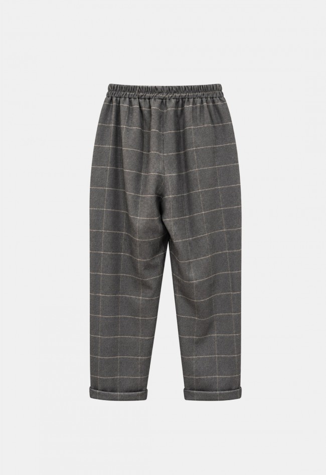 Pantalón gris de mujer 158C 57290 de cuadros, cintura elástica y estilo elegante